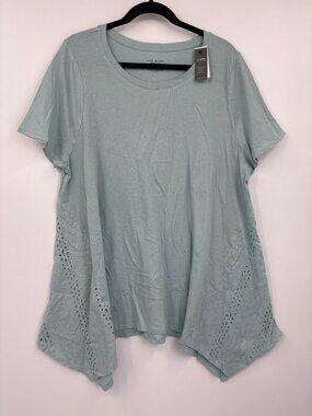 Lane Bryant Cotton Swing Tee Top Crochet Trim Green 18/20 NEW